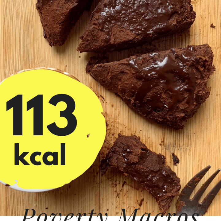 side view of imheatherr Macro Friendly Protein Brownies that look like a Chocolate Scone. Low calorie and high protein recipe. Pinterest Graphic.